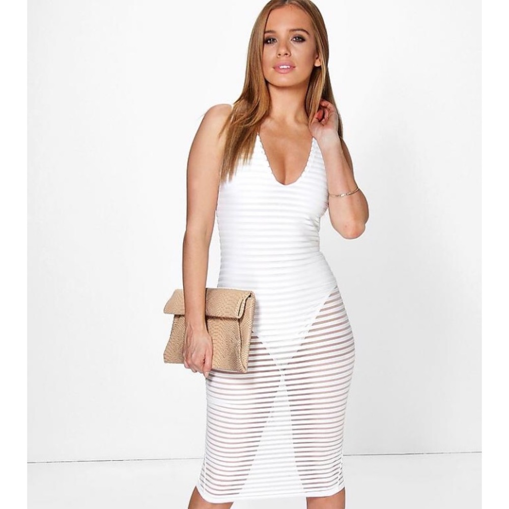 Petite Mia Stripe Bodysuit Insert Midi Dress
